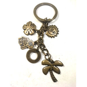 Caribbean Joe Copper Tone Keychain Palm Tree Hibiscus
